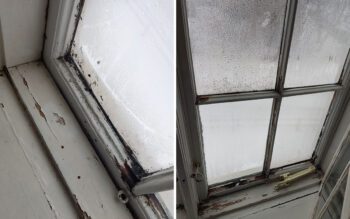 De spröjsade fönstren var fuktiga av kondens när hyresnämndens ledamöter åkte ut för att själva bedöma hur skadade de var.