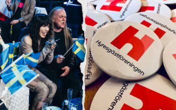 Den svenska artisten Loreen efter Eurovisionvinsten i Liverpool 2023 samt Hyresgästföreningens logga.