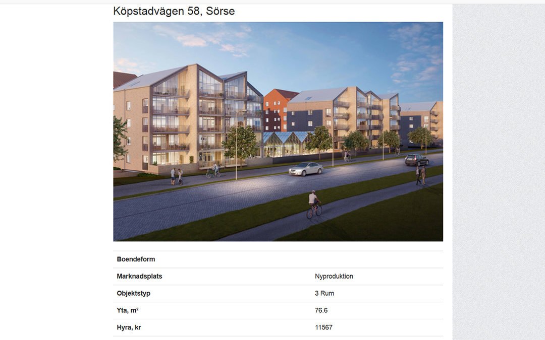 Skärmdump på en av lägenhetsannonserna på Varbergs Bostads hemsida.
