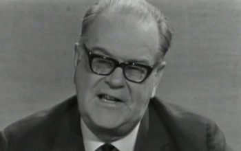 Tage Erlander i tv-sänd partiledarutfrågning 1966.