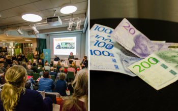 Hyresgästföreningens regionfullmäktige och sedlar, collage.