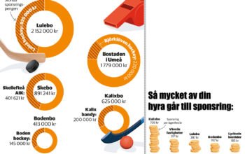 Grafik som visar de fem allmännyttor som har sponsrat mest under 2019 i Norr- och Västerbotten.