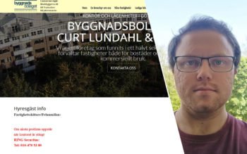 Byggnadsbolaget Curt Lundahl & co:s hemsida med porträtt av Victor Yngman infällt.