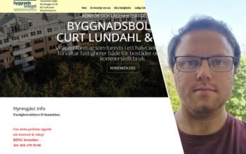 Byggnadsbolaget Curt Lundahl & co:s hemsida med porträtt av Victor Yngman infällt.