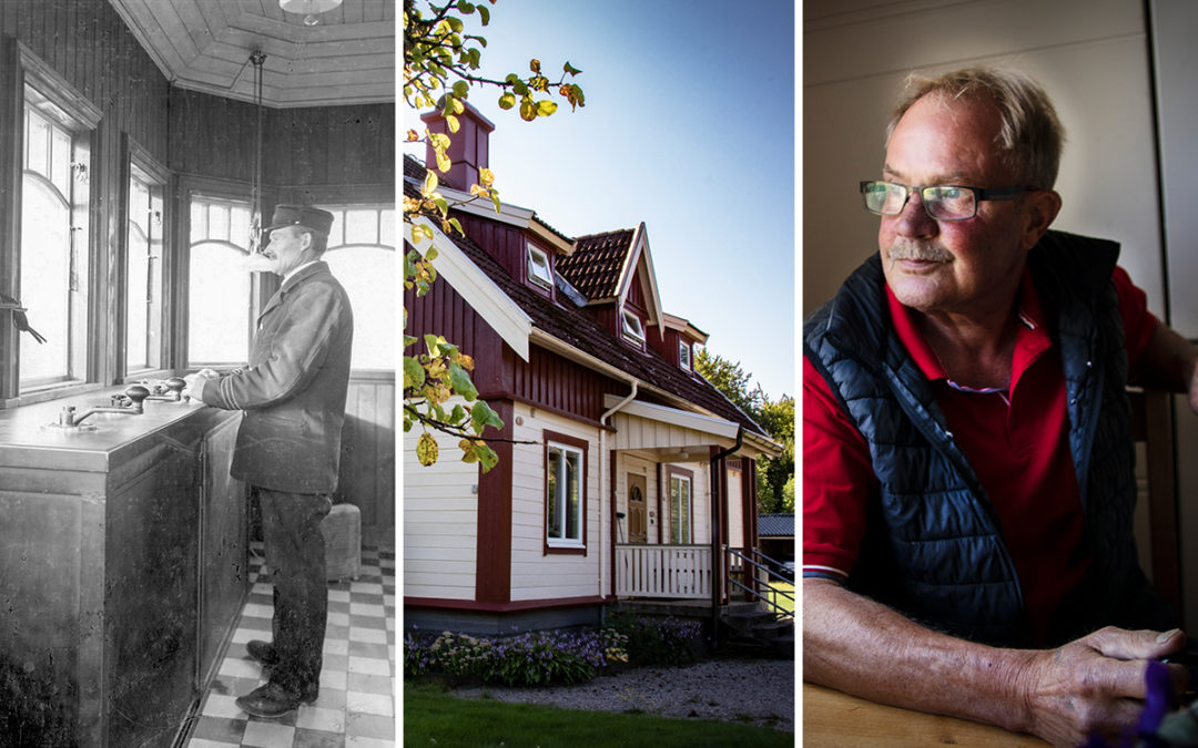 Bildkollage med slussvakt från år 1920, kanalinspektörsbostaden, Roger Magnusson