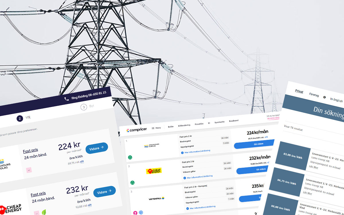 Det finns flera jämförelsesajter för elavtal