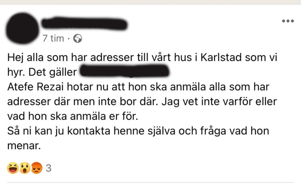 Skärmdump från Facebook