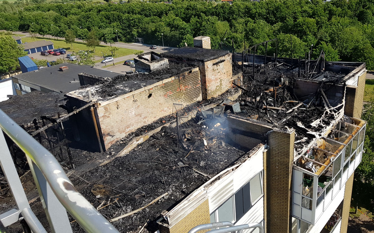 Brandhärjat sjuvåningshus på Koppargården i Landskrona.