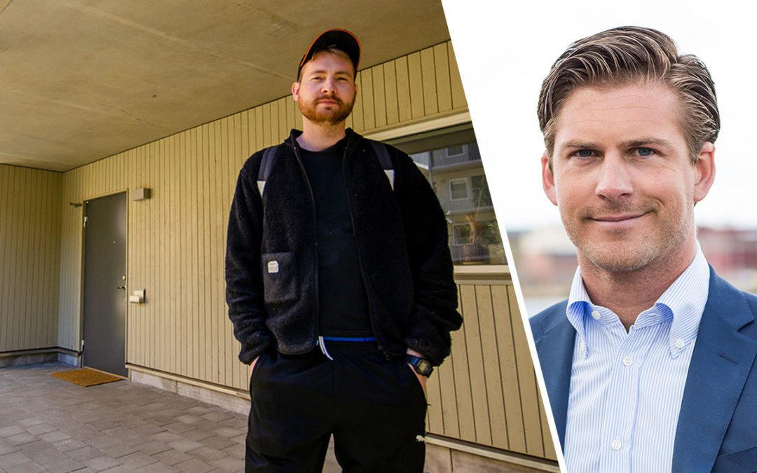 Manne Lodmark, 27, sparar i dag tusentals kronor i hyra tack vare att Göteborgs politiker begränsade hyresnivån när de anvisade marken för tio år sedan. Men byggnadsnämndens ordförande i Göteborg, moderaten Hampus Magnusson (till höger), tycker inte att modellen fungerar. "Det är farligt att ge sig på den typen av socialistiska lösningar", säger han.