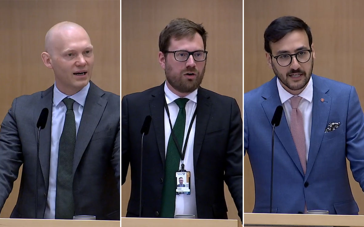 Niklas Wykman (M), andre vice ordförnade i skatteutskottet, Hampus Hagman (KD), ledamot i skatteuskottet och Tony Haddou (V), debatterade folkbokföringslagen i riksdagen idag. 