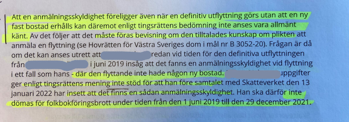 Text ur dokument från Umeå tingsrätt.