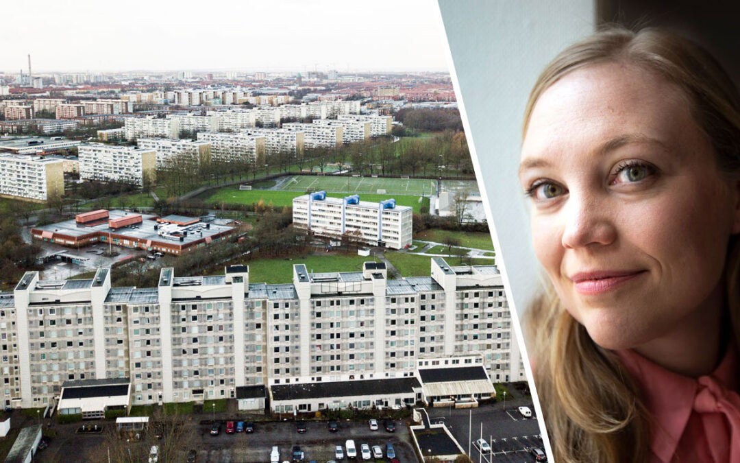 Kinesiska muren på Rosengård i Malmö och Josephine Stensson, jurist på Hyresgästföreningen.