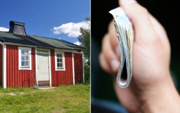 En röd stuga och en bunt sedlar.