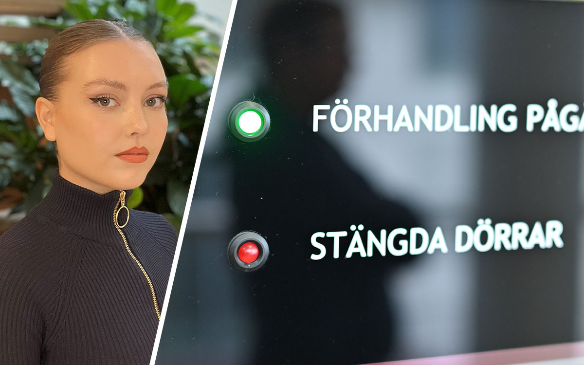 En tvådelad bild. En del visar en ung kvinna. En del visar en skylt med lampor och texten "förhandling pågår" respektive "stängda dörrar".