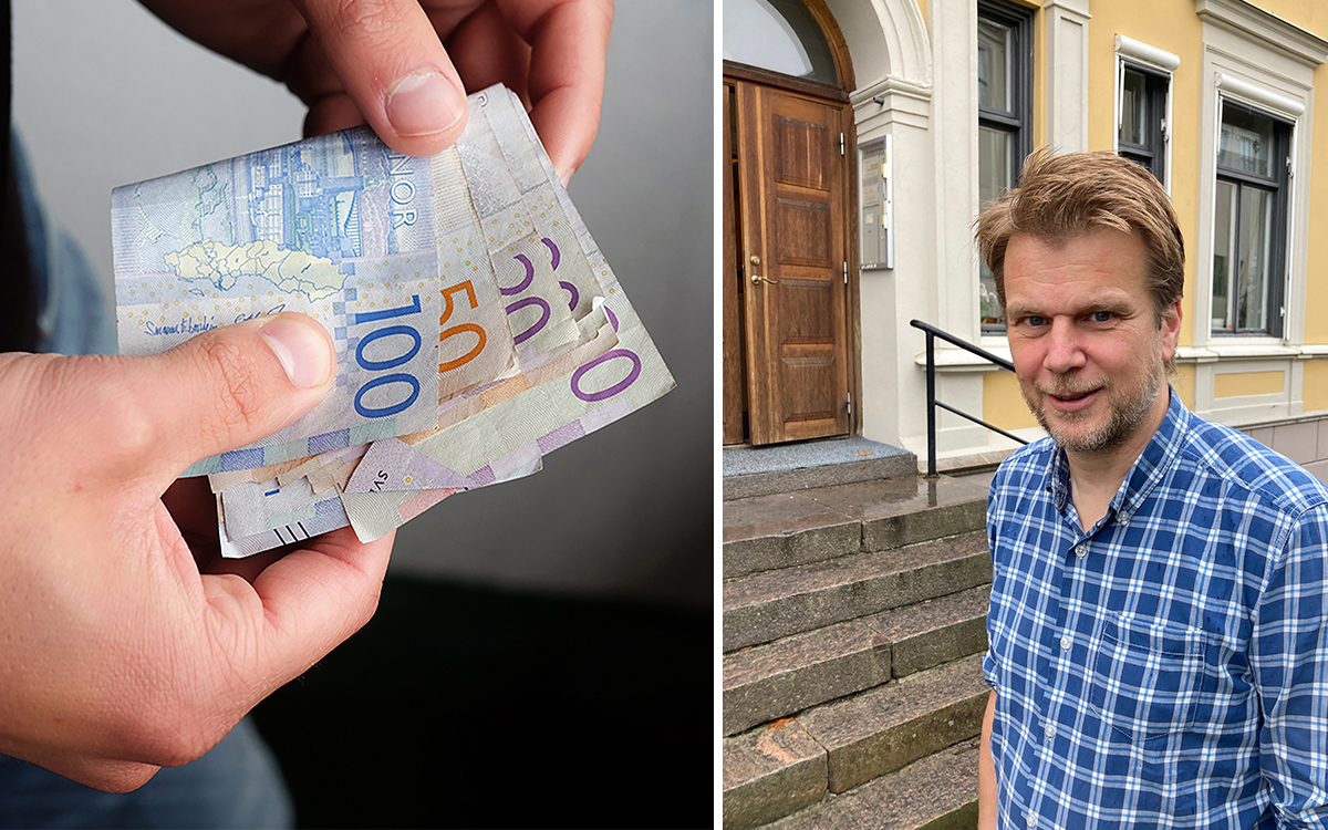 Pengar som hålls i en hand samt Henrik Woxlin på Hyresgästföreningen som förhandlar hyreshöjningar med värdar i Värmland.