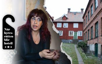 Fatima Hamdi känner sig otrygg efter att flera av grannlägenheterna i kvarteret Baggen i Mariestad har blivit till hotellägenheter.