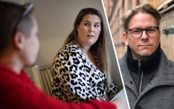 Hyresgästerna Robin och Louise Wahlgren samt Roger Höög, förbundsjurist på Hyresgästföreningen.