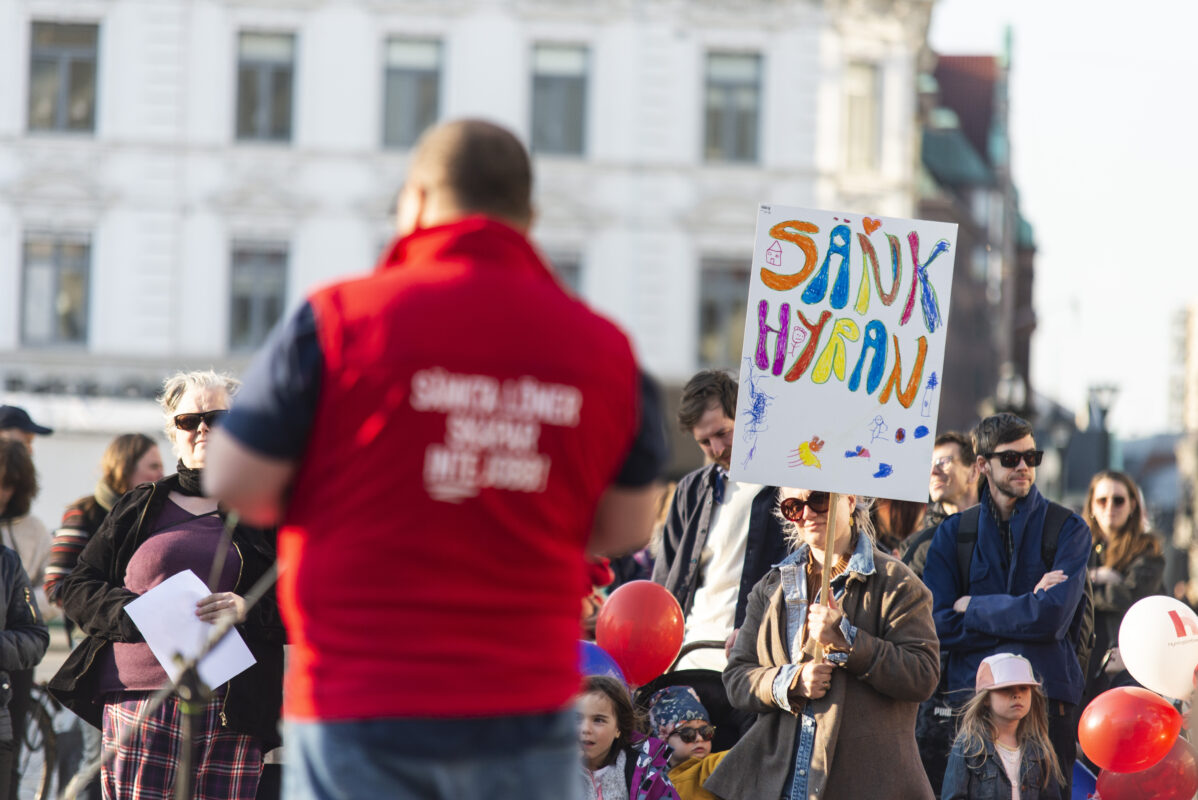 Hyresgästföreningens demonstration i Malmö våren 2023 mot hyresvärdarnas krav på ytterligare en hyreshöjning.