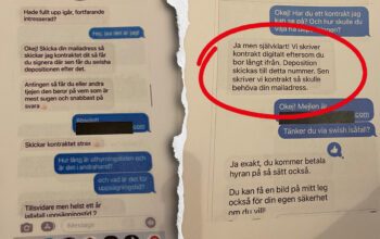 Meddelandekonversationer över misstänkt annonsbedrägeri där den tilltalade uppmanar målsägande att swisha pengar för hyra.