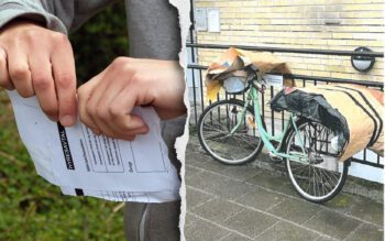 Ett rivet kontrakt och en cykel som används som "kylskåp"