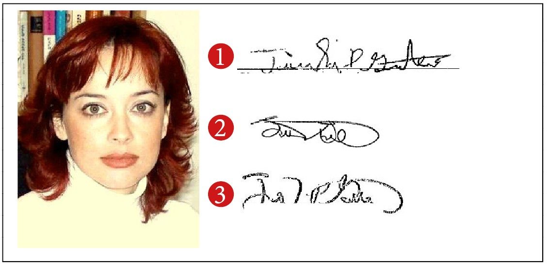 Grafologen Inessa Goldberg tror inte att de tre namnteckningarna är skrivna av samma person. Troligare är att det rör sig om förfalskningar.
