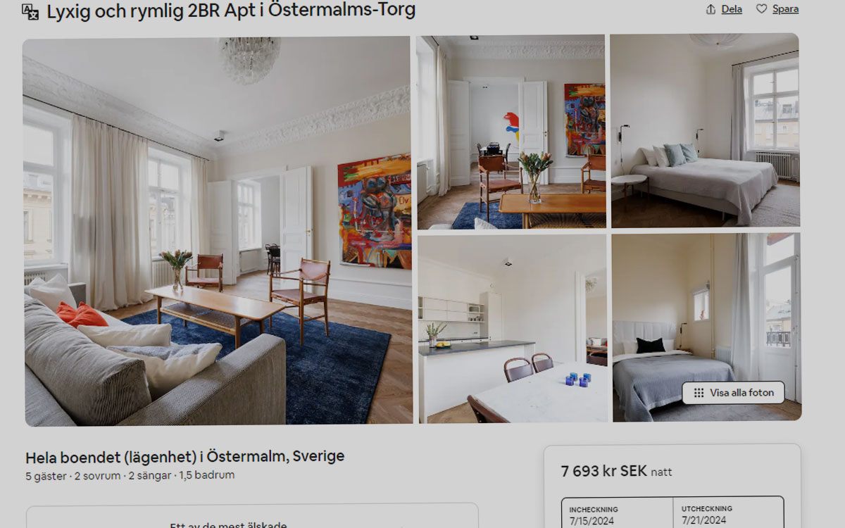 Lägenheten där Jonas Ramstedt är skriven annonseras ut på Airbnb.