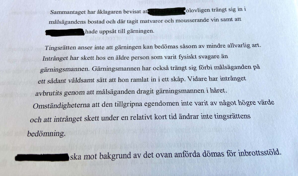 Ett utdrag från tingsrättens dom i Östersund.