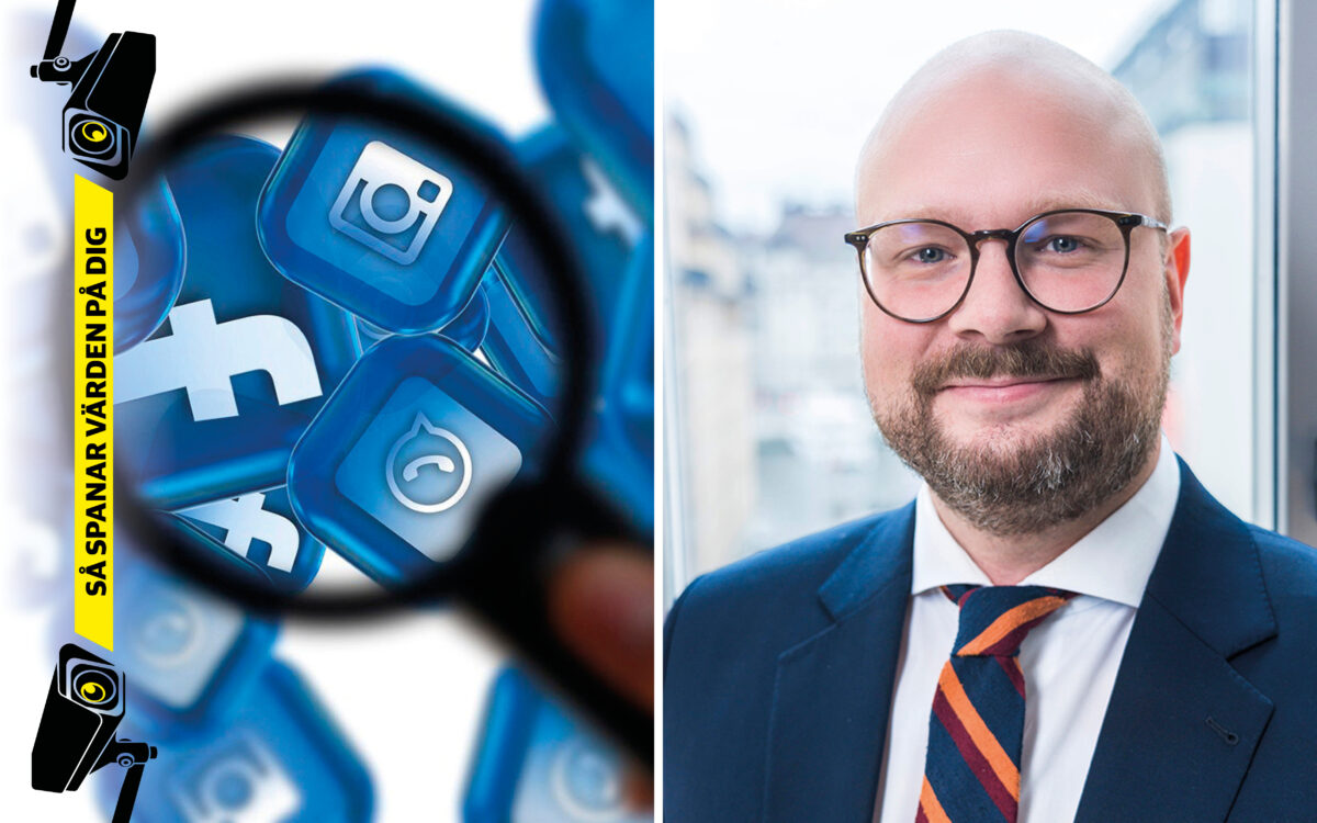 Tvådelad bild: Till höger porträttfoto på advokat Peter Hellman,. Till vänster: en illustration med ett förstoringsglas och bakom det ikoner för olika sociala medier. Hur mycket får hyresvärden snoka på sina hyresgäster för att upptäcka otillåten andrahandsuthyrning?