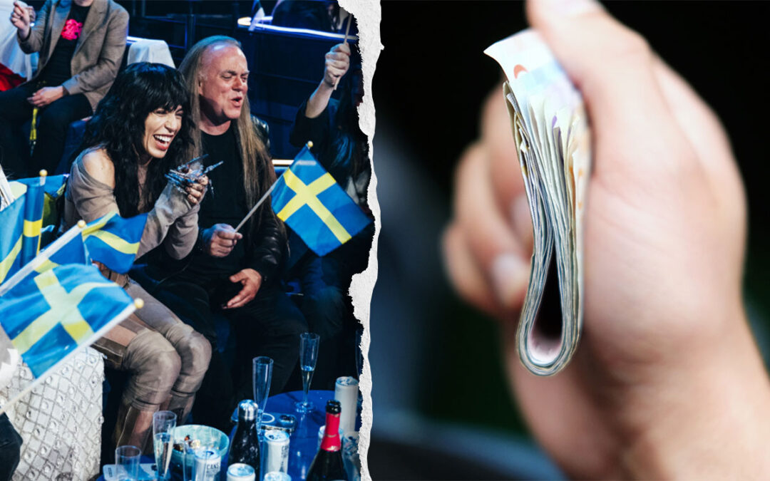 Eurovisionvinnaren Loreen och en hand som håller i en sedelbunt.