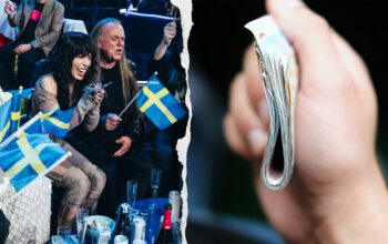 Eurovisionvinnaren Loreen och en hand som håller i en sedelbunt.