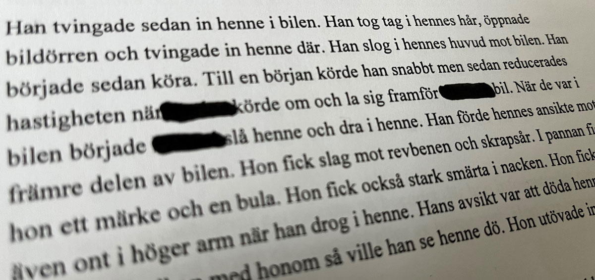 Värd i biljakt. Faksimil från dom