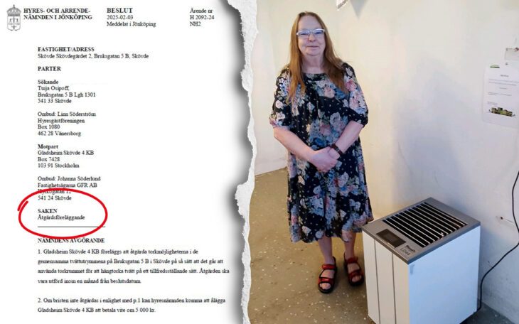 Tuija Osipoff i Skövde vägrade acceptera de försämrade möjligheterna att torka sin tvätt och fick rätt i hyresnämnden.