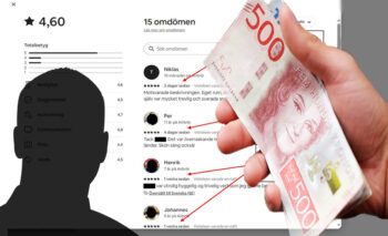 bildcollage en siluett av en man, en hand som håller pengar och i bakgrunden recensioner från airbnb.