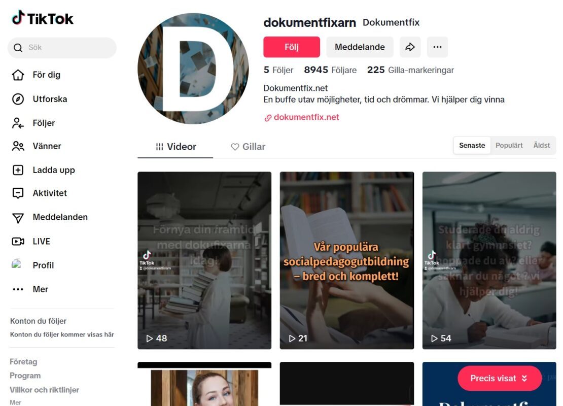 Helt öppet gör förfalskaren Dokumentfix reklam i sociala medier som Tiktok.