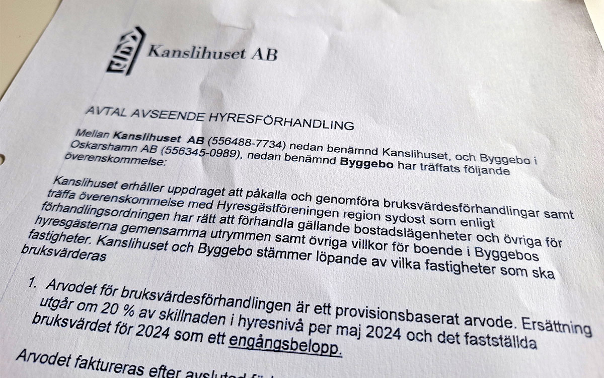 Enligt avtalet mellan Byggebo och Kanslihuset så är det storleken på hyreshöjningen som avgör hur mycket betalt Kanslihuset får.