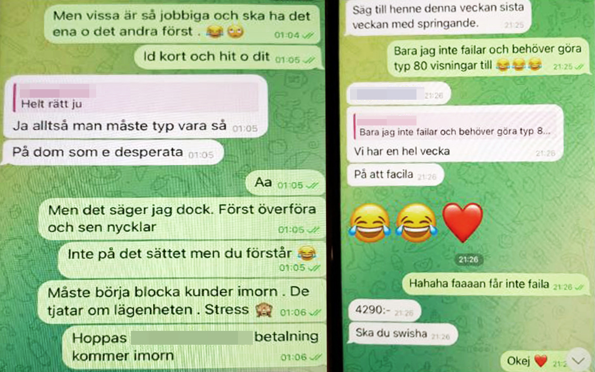 Polisen har bland annat fått del av sms-konversationen mellan några av de dömda kvinnorna kring lägenhetsbedrägerierna,.