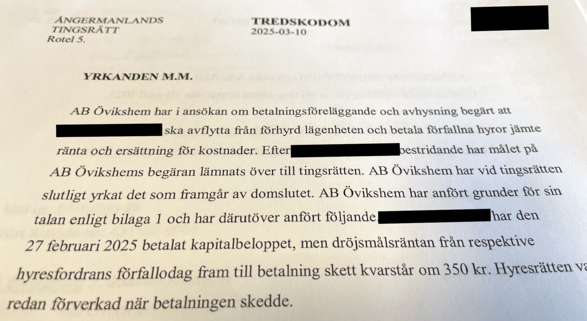 Ett utdrag ur en tredskodom.