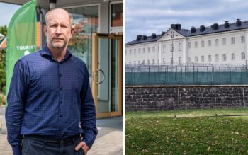 Bilden visar en split av två bilder. Till vänster står kommunalråd Henrik Nilsson Bokor (S). Till höger visas Kalmars fängelse.