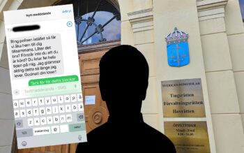 Ett sms, en siluett och en bild av en ingång till rätten i Karlstad.