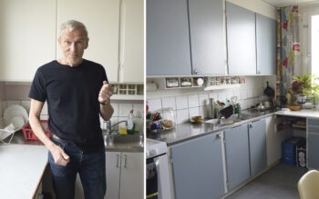 Jan Bagge, hyresgäst i Bergshamra, står i sitt kök.