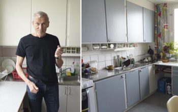 Jan Bagge, hyresgäst i Bergshamra, står i sitt kök.