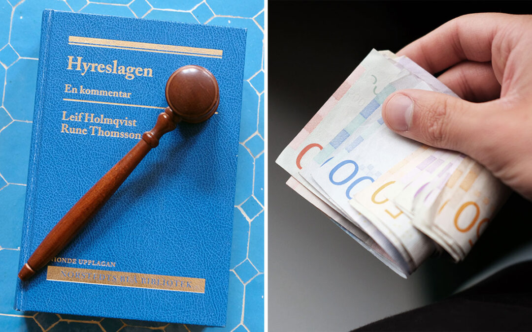 Lagbok med hyreslagen och en domarklubba, pengar i en hand