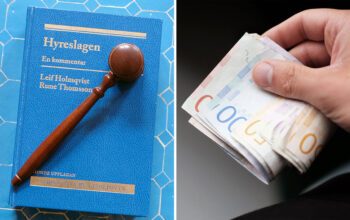 Lagbok med hyreslagen och en domarklubba, pengar i en hand