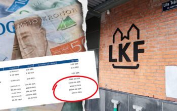 Bild på fakturan på magasinering samt pengar och LKF:s logga.
