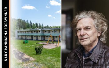 Bilden är en split och visar en bild på rivningshus i Åsensbruk och en annan på ekonomi-historikern Jan Jörnmark