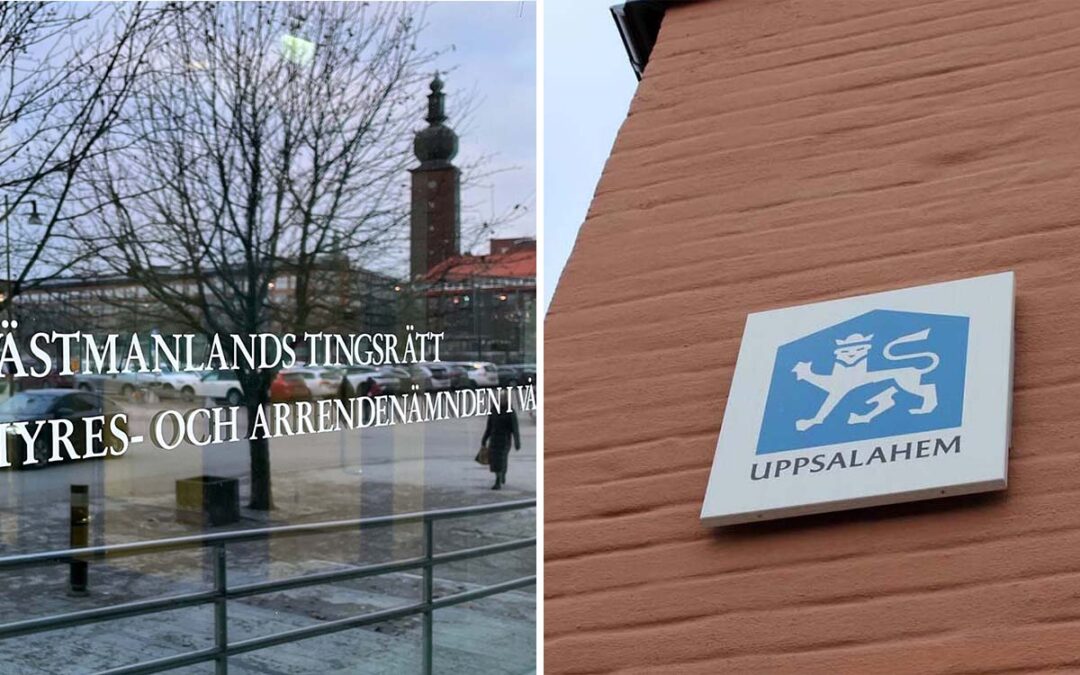 En tudelad bild. Den till vänster föreställer hyresnämnden i Västerås, den till höger Uppsalahems skylt på en husfasad.
