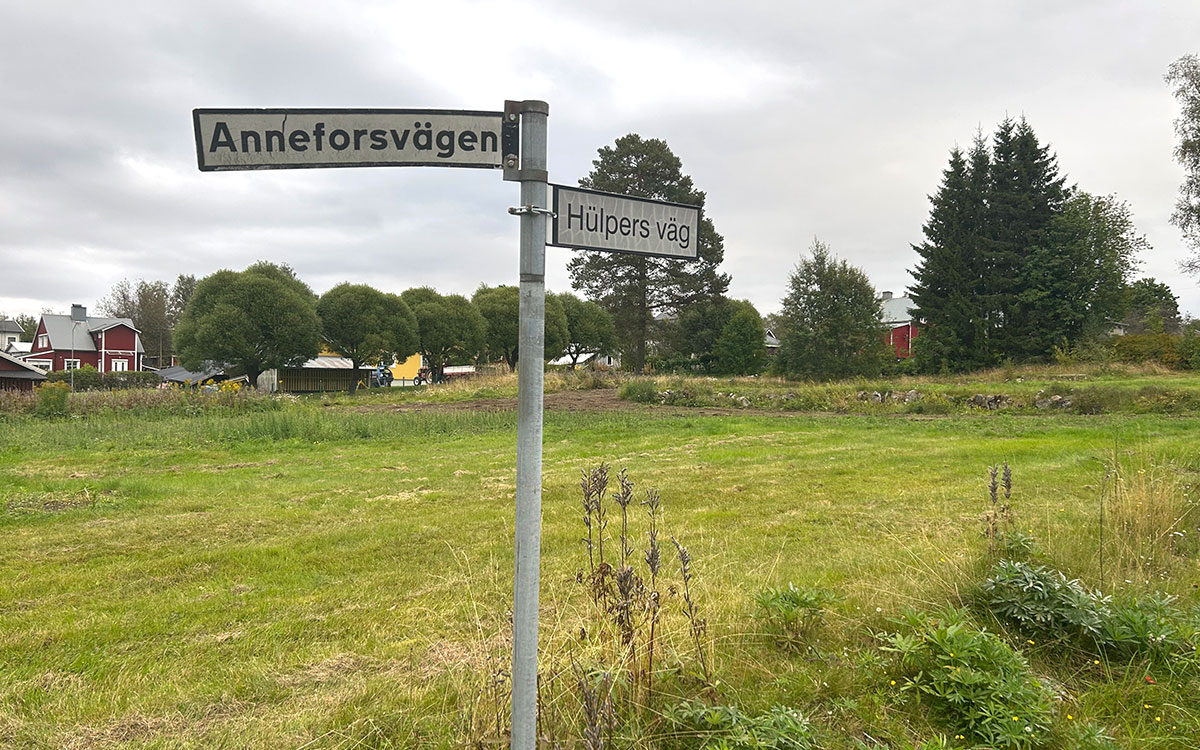 En gräsplätt i Fredriksberg där det tidigare stod mycket slitna hus.