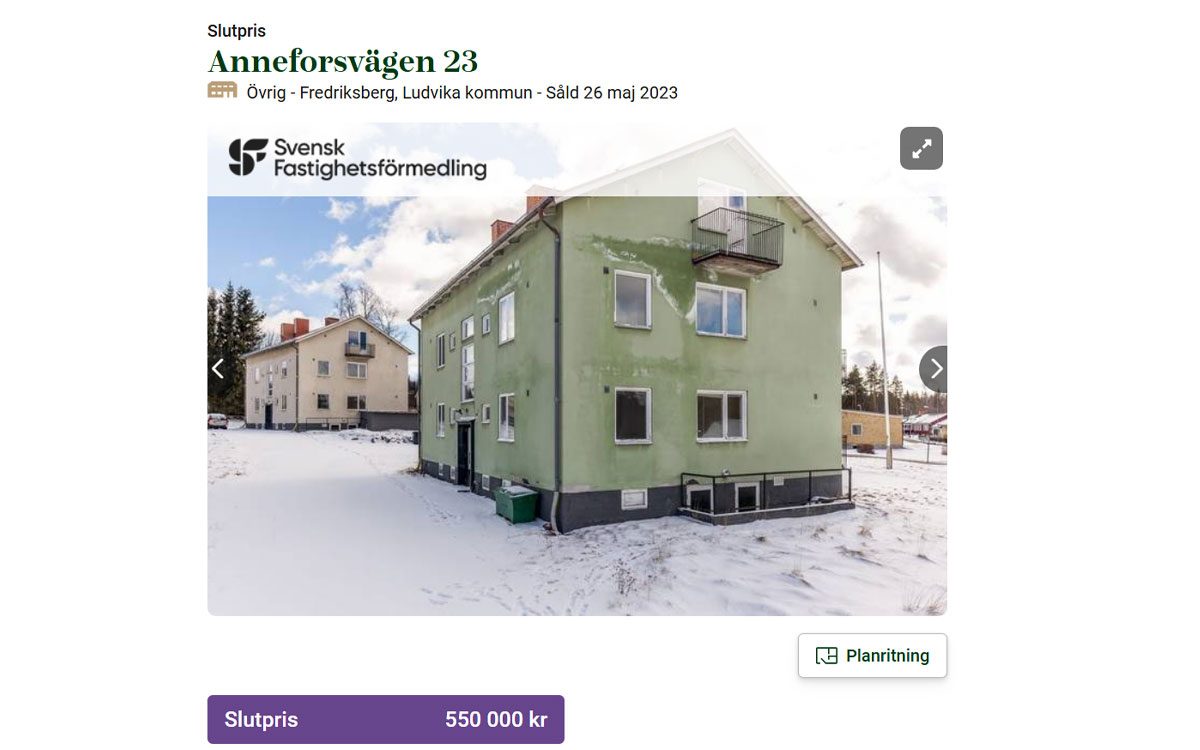 Annons för slitna fastigheter i Fredriksberg