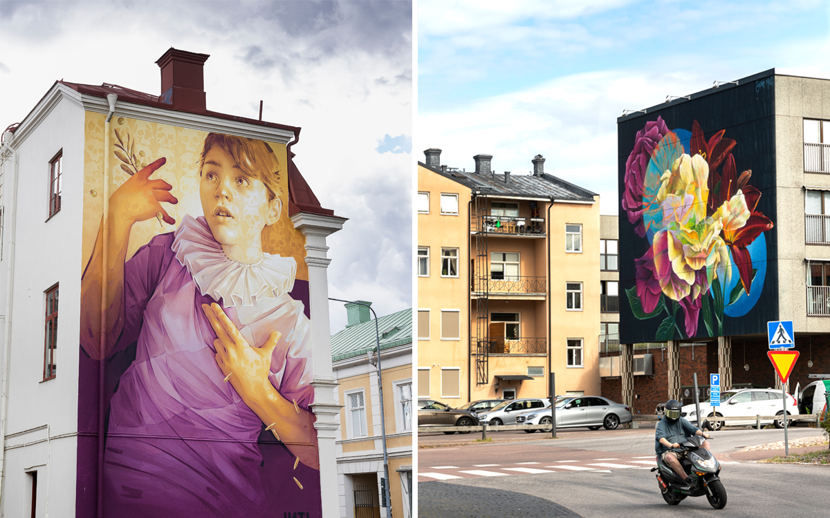 Bilden är en split ovh visar två bilder av väggmålningar i Oskarshamn.