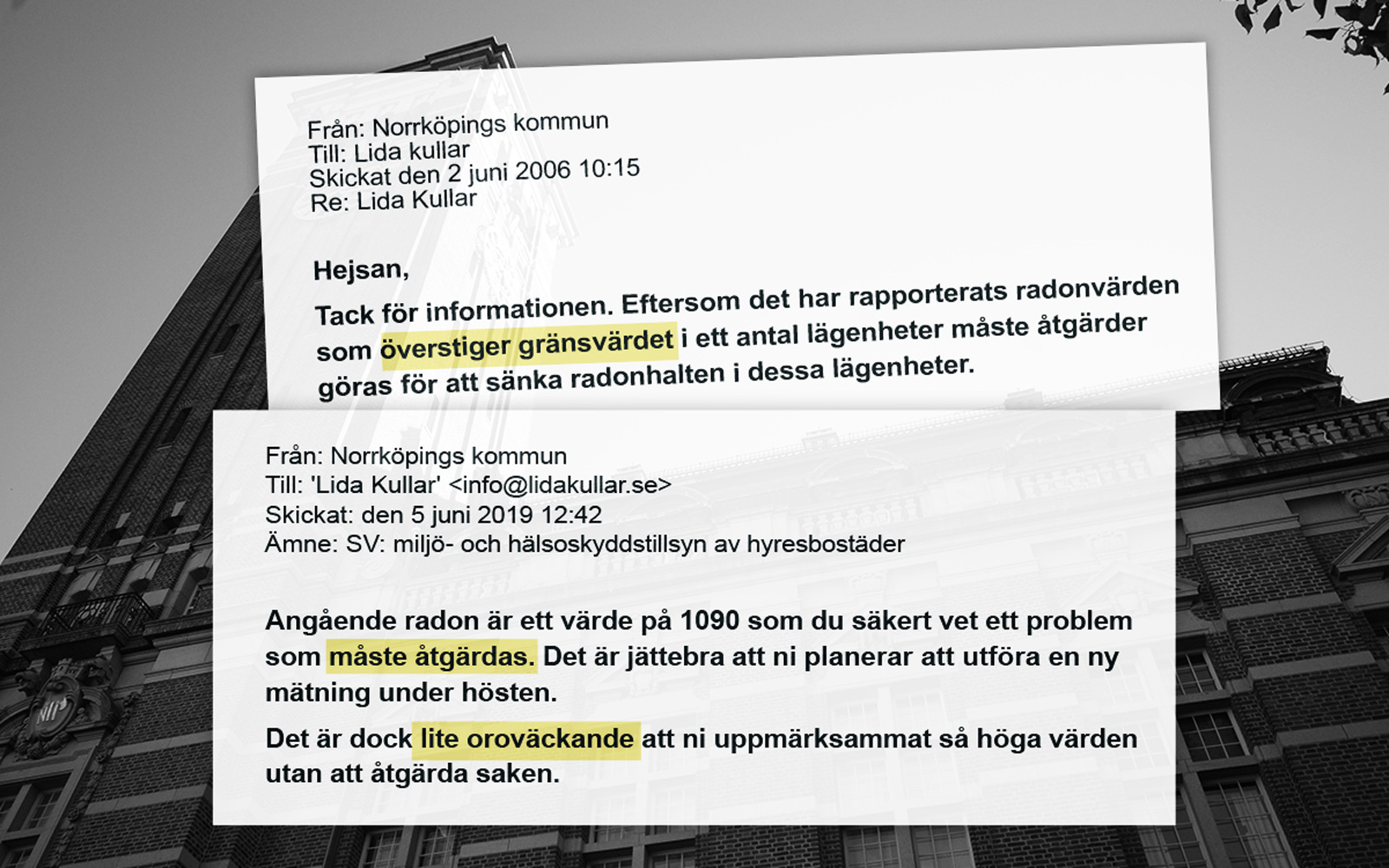 Mejl från kommunen i Norrköping.
